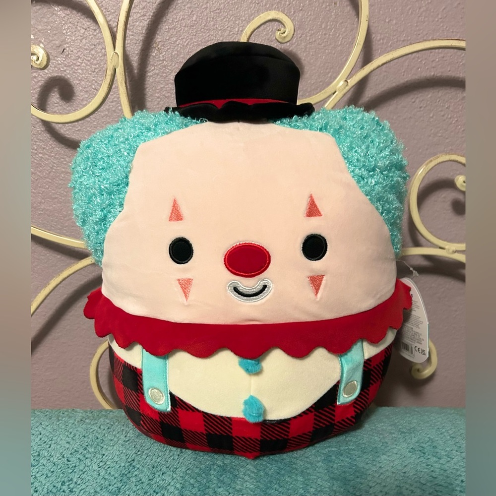 NWT Squishmallow 12” Ukee The Clown Teal Hair Black Bowler Hat BNWT Exclusive